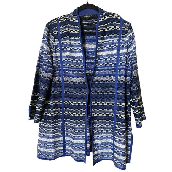 Ming Wang Cardigan Striped Relaxed Fit 3/4 Sleeve Knit Sweater Blue Women's L - Picture 1 of 6